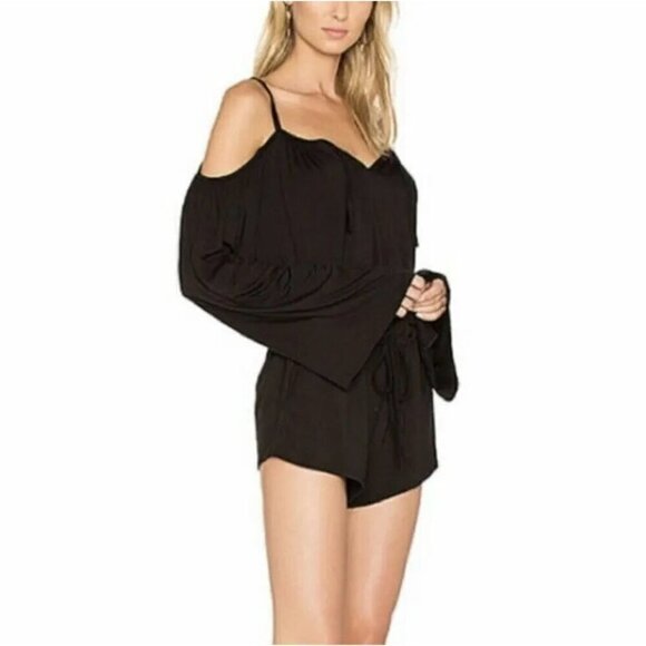 NWT Chaser Cold Shoulder Long Sleeve Romper in Black - Size: Medium - Picture 10 of 12